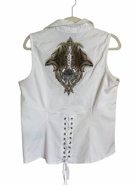Harley-Davidson White Studded Zip Tie Back Vest. Size Large